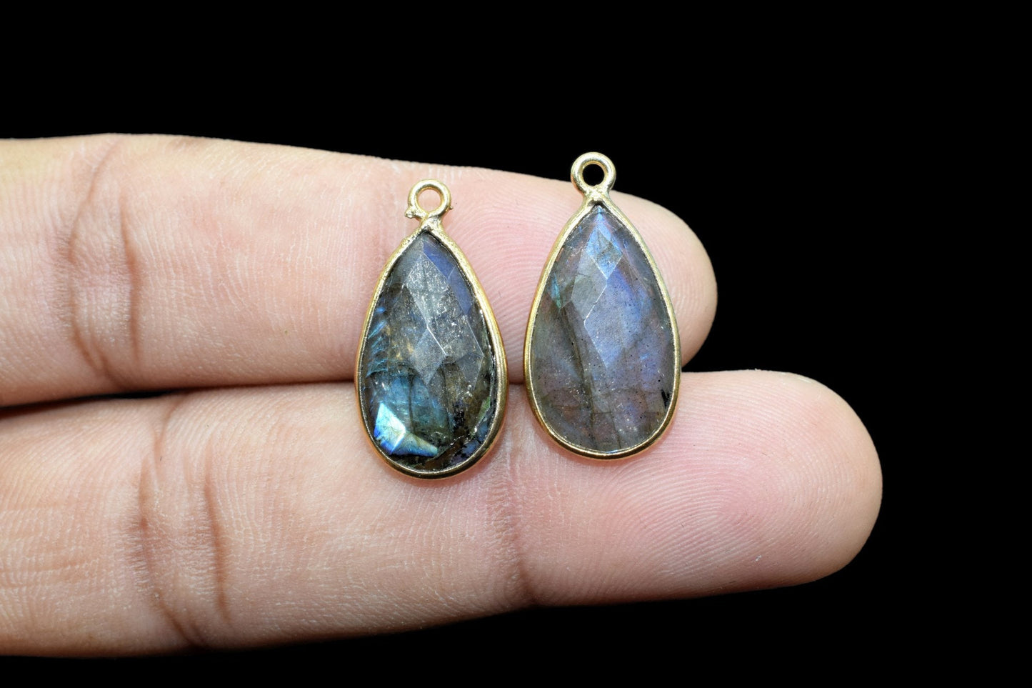 Labradorite 10x18mm Pear shape charm,Labradorite fancy pendant,Labradorite Gold Plated bezel,jewelry making charms craft,December Birthstone