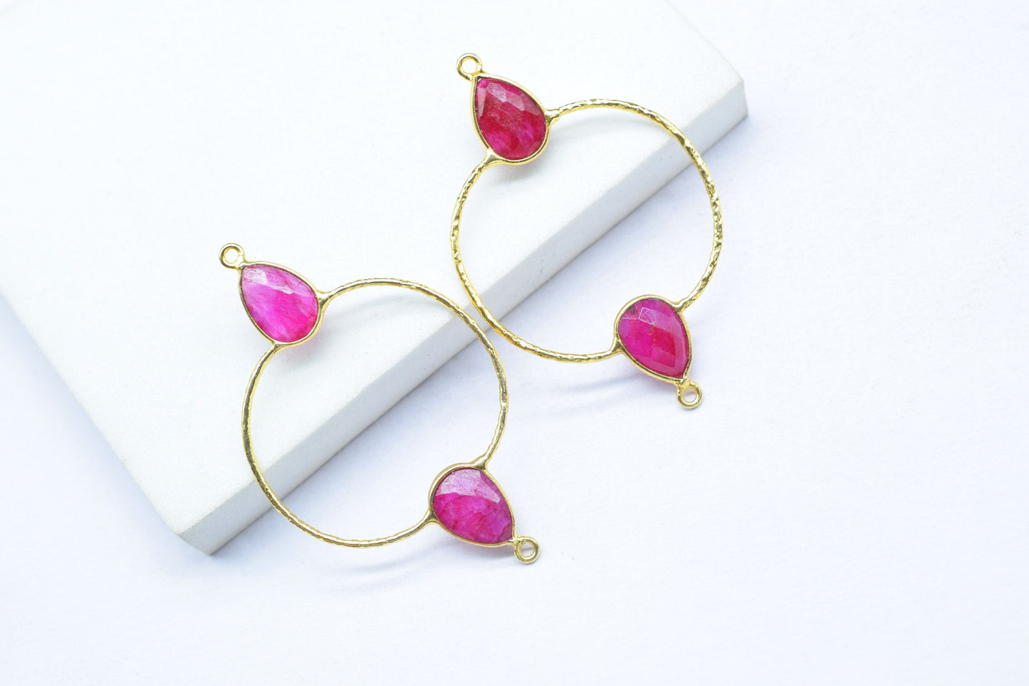 Ruby Bezel Connector,Handmade jewellery,Double Bail Connector,Ruby Jewelry Components,Pear Shape Bezel Charms,Ruby Earring Connectors,