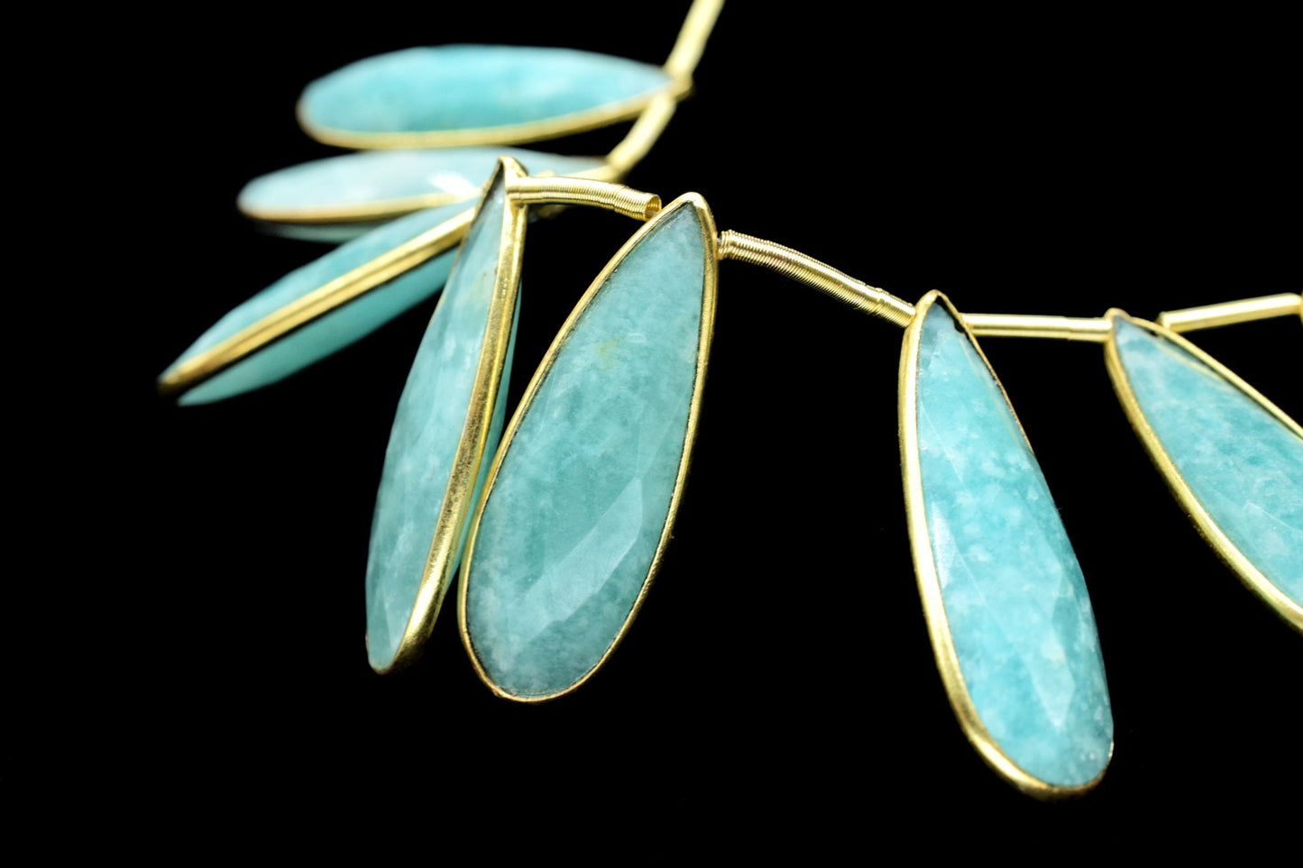 Natural Amazonite 10x30mm Teardrop briolettes,Gemstone 18k Gold Plated Single Bail charms,Amazonite gold plated briolette,Bezel strand