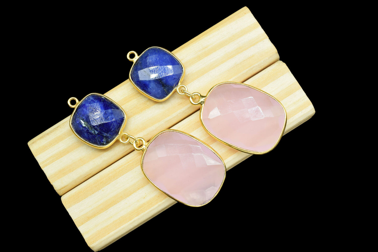 Blue Sapphire Component pendant,Multi Stone Dangle Earring,Square Shape Pendant Jewellry,Rose Quartz Dangle pendant Charm,Gemstone Connector