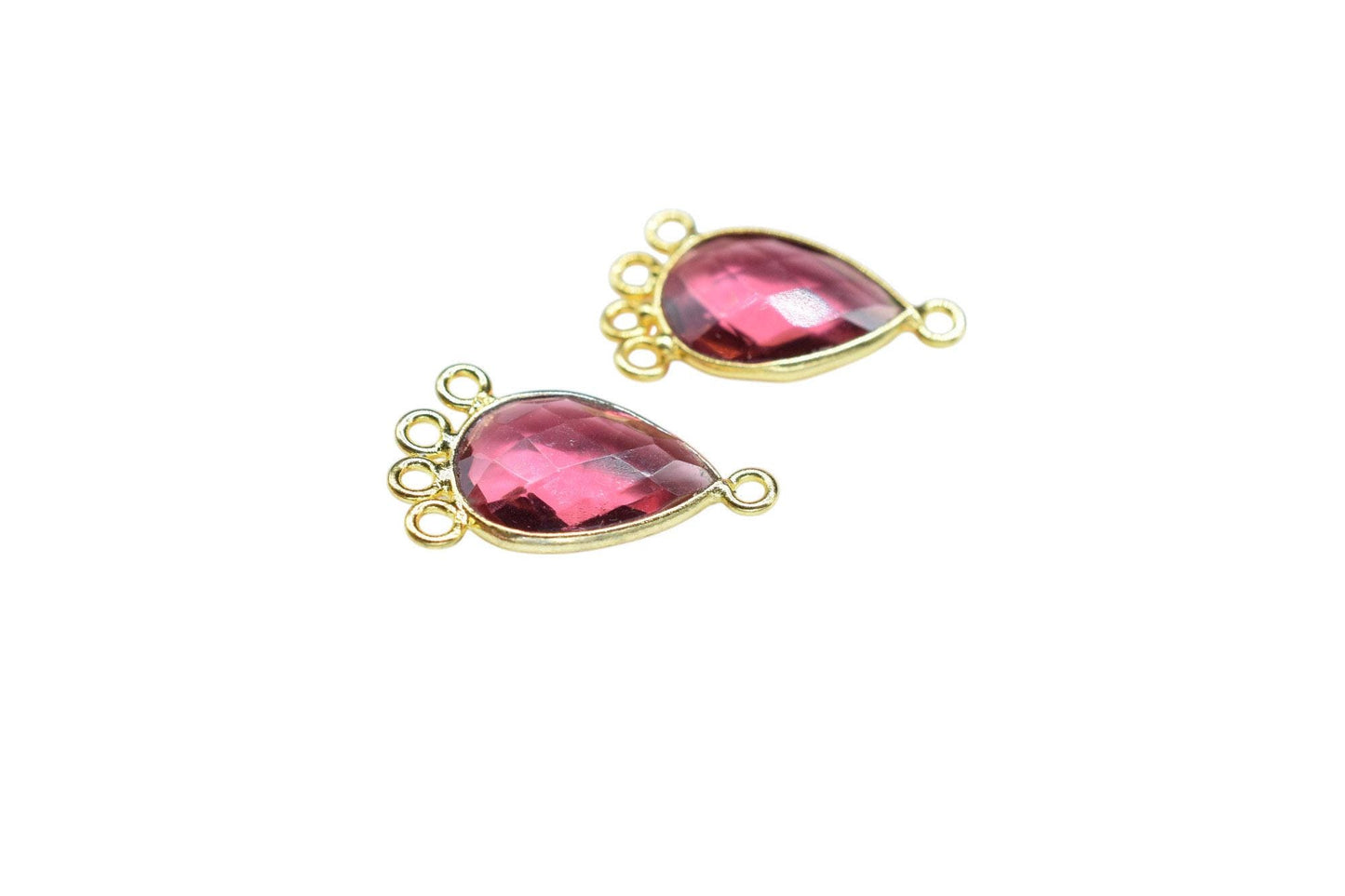 Pink Tourmaline 10x14mm Teardrop Bezel Charm/Charms Connector/Handmade Jewellery Connectors/Gemstone Brass Component/Women Jewelry/Gift