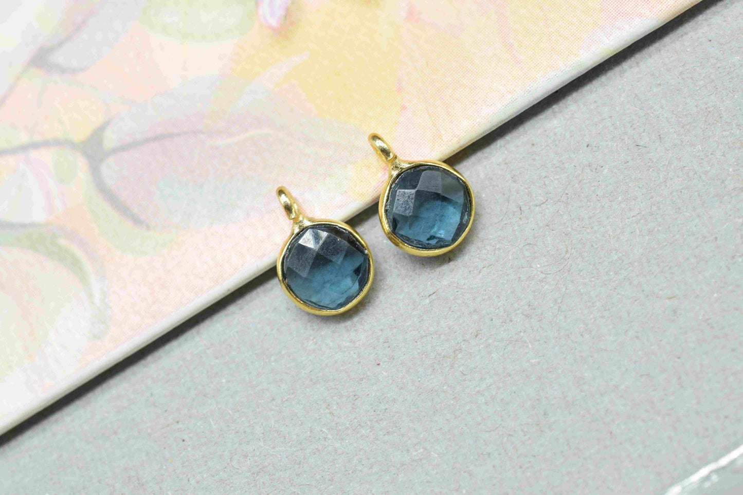 Iolite 6mm Round Shape Pendant,Finding Gold Plated Connector,Round Iolite Component,Iolite Component Earring Jewelry,Connector Jewelry,Gift