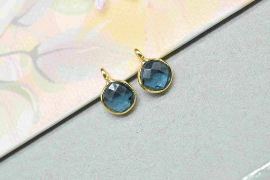 Iolite 6mm Round Shape Pendant,Finding Gold Plated Connector,Round Iolite Component,Iolite Component Earring Jewelry,Connector Jewelry,Gift