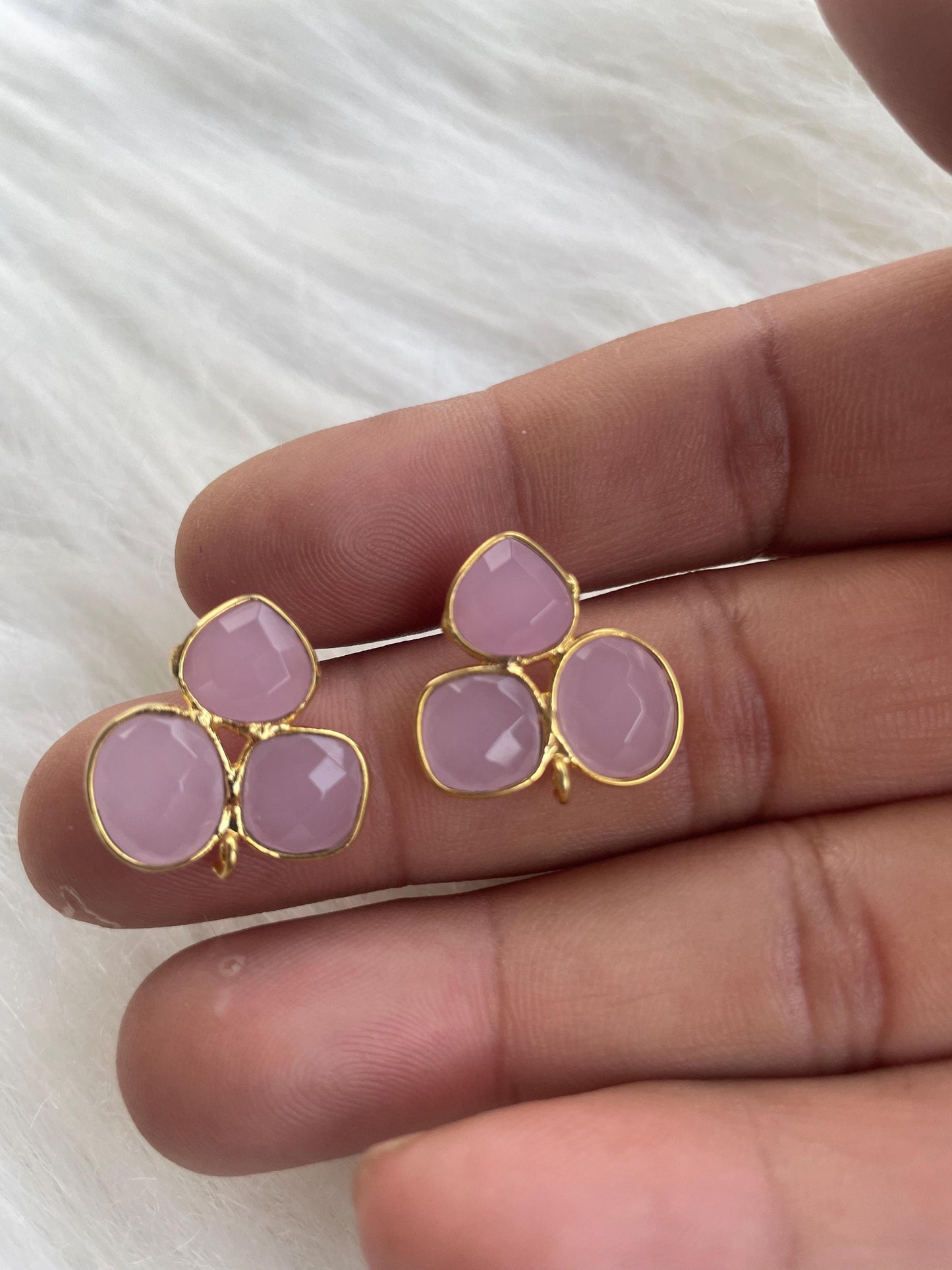 Rose Quartz Studs Earring/Gold Plated Earring/Handmade Earring/Bezel Set Earring/multi shape Earring/Women Jewelry/Connector Earring/Gift