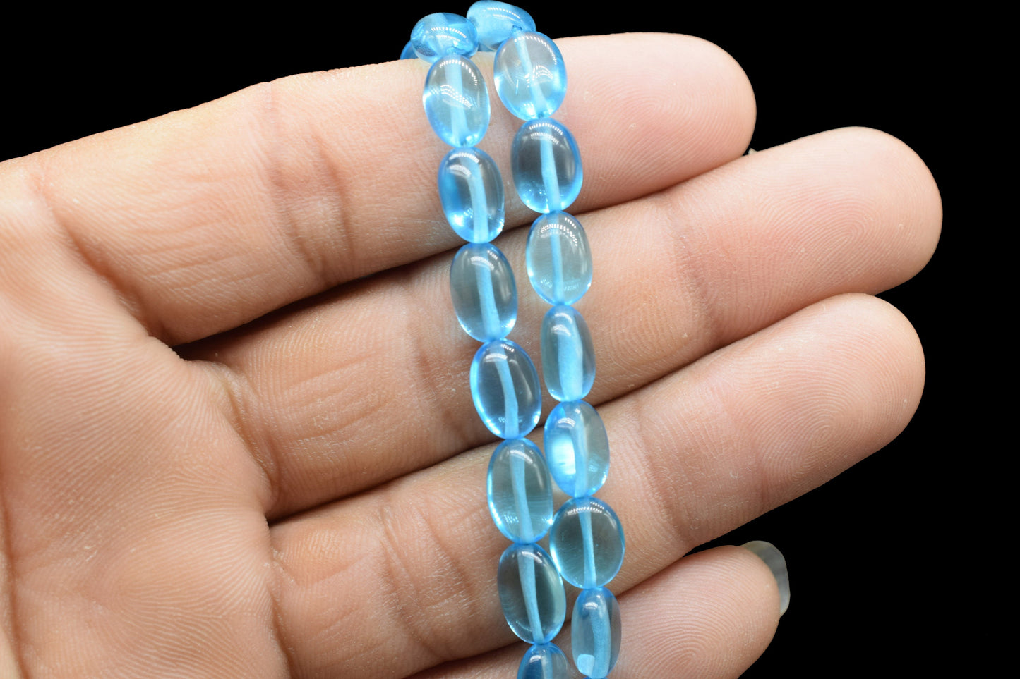Sky Topaz Smooth Oval Beads,Topaz Quartz Smooth Beads,Loose Beads for Jewelry Making,Plain Oval Beads,Sky Topaz Smooth Nuggets Beads Strands