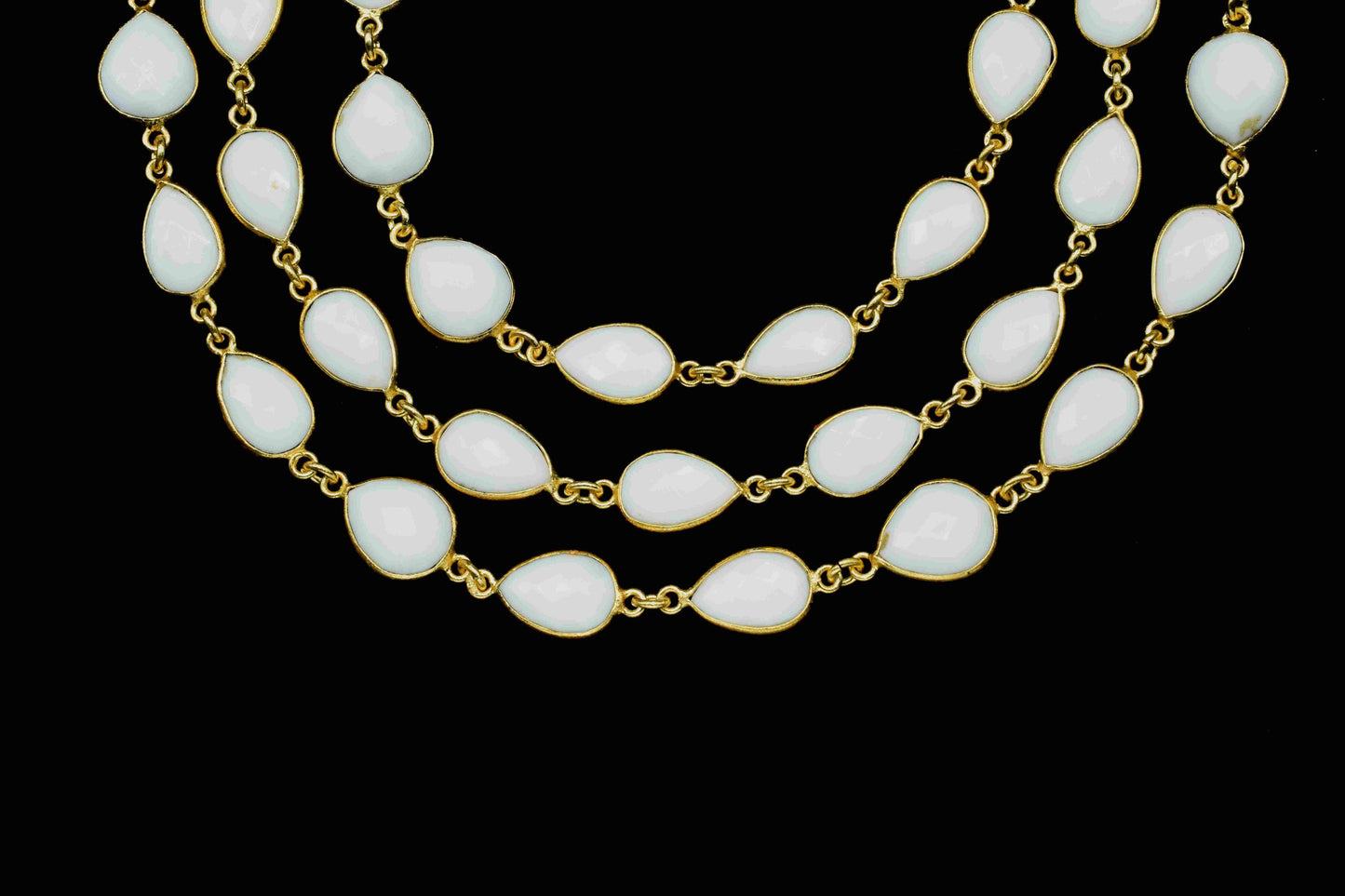 White Agate Gemstone 10x12mm Teardrop Shape Bezel Chain,White Agate Gemstone Gold Plating Bezels Link Chain,White Agate One Side Cut Jewelry