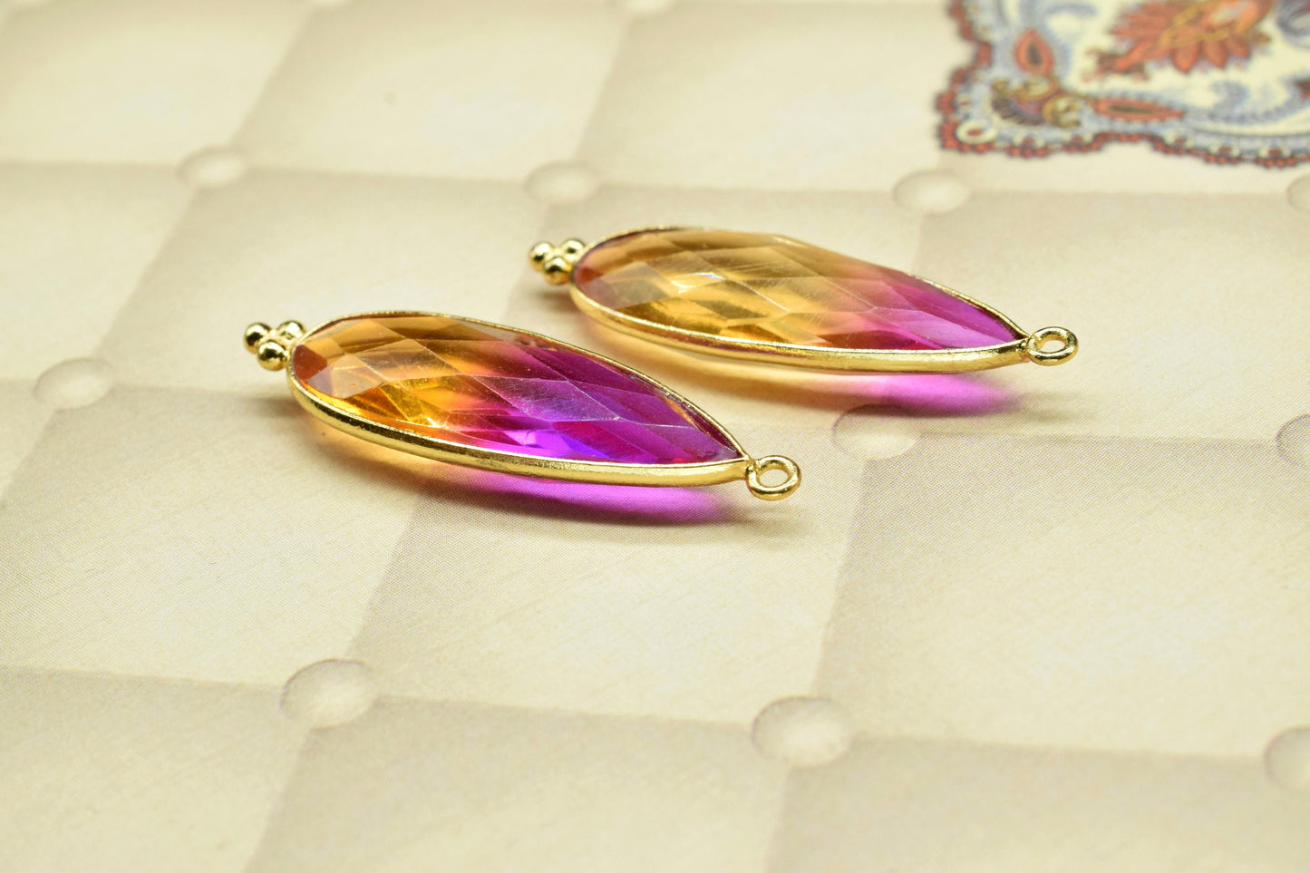 Ametrine 10x30mm Bezel charms,Bezel Link Supplies,Ametrine Jewelry Making,Brass Connector Pendant,GemstoneTeardrops Ametrine Pendant,Gift