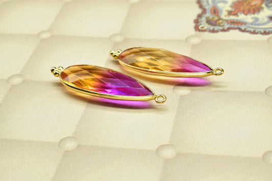Ametrine 10x30mm Bezel charms,Bezel Link Supplies,Ametrine Jewelry Making,Brass Connector Pendant,GemstoneTeardrops Ametrine Pendant,Gift