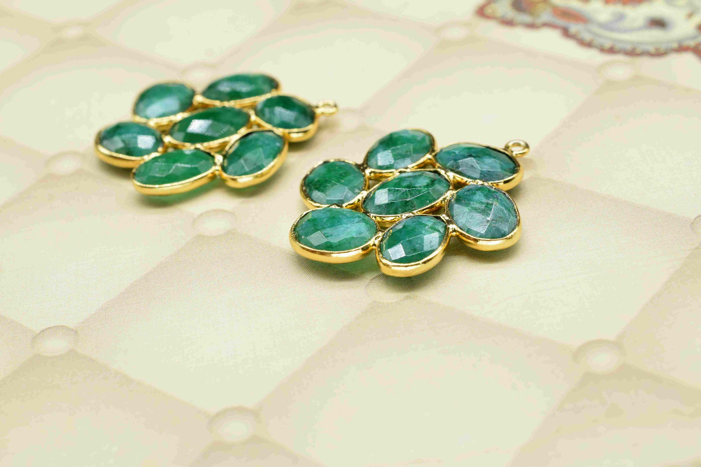 Emerald Component Earring,Oval Shape Gemstone Connectors Jewelry,May birthstone pendant,Emerald Jewelry,Gold Plated Pendant,Handmade Jewelry