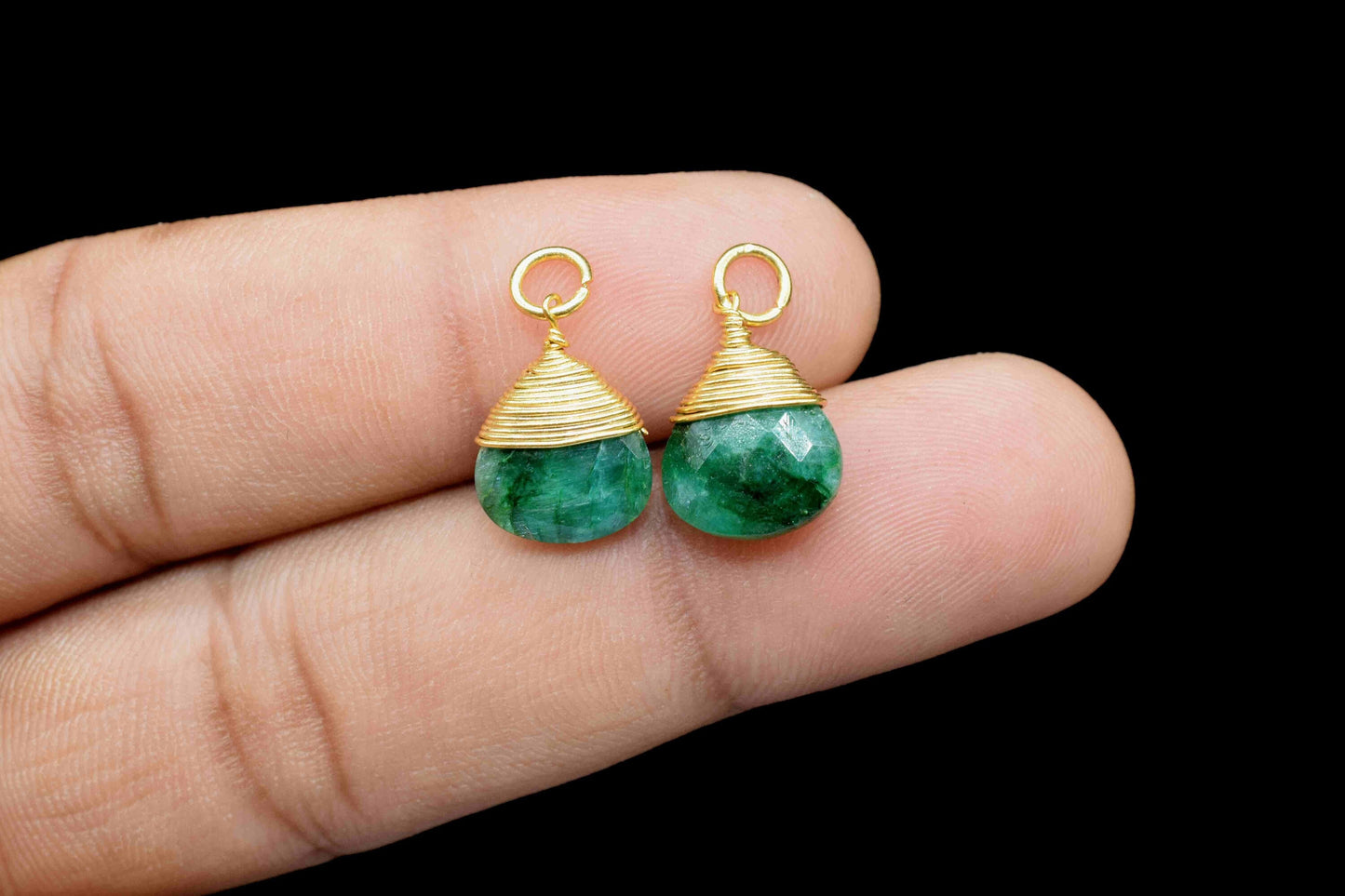 Emerald Heart Faceted Connector, 10mm Heart Shape Pendant,Emerald Jewelry,Wire Wrapped Gemstone Pendant,Loop Connector,Wire Wrapped Necklace