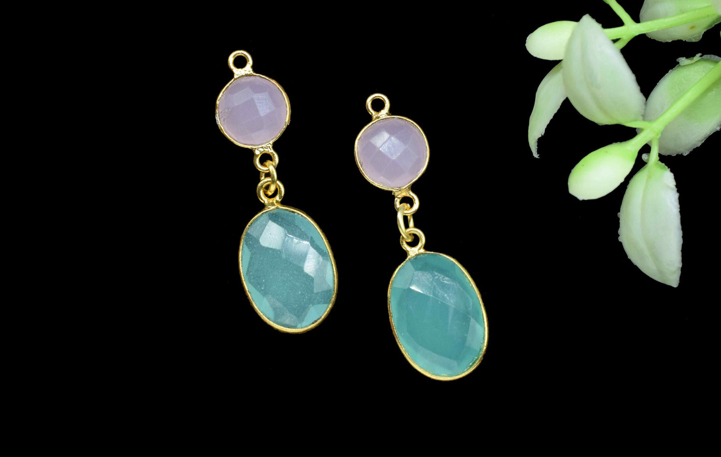 Aqua Chalcedony Dangle pendant Charms,Necklace Connector,Handmade jewelry,Component pendant,Station Bezel Link,Multi Gemstone Dangle Earring