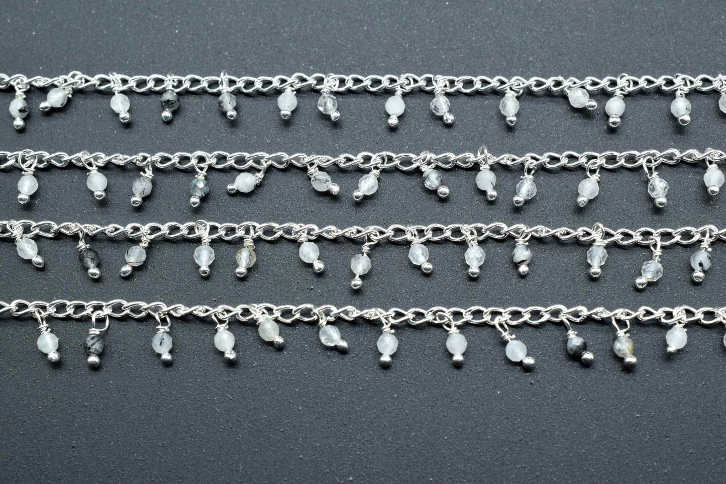 Black rutile 2mm Beaded Chain,Black Rutile Gemstone Rosary Chains, Tourmalated Quartz 3mm Faceted Beads,Rutile Wire Wrapped Rosary Chains