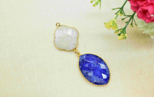 Moonstone + Blue Sapphire Component Pendants ,Multi Stone Dangle Earrings ,Earring Component Jewelry ,Dangle pendant Charms, B'day Gift