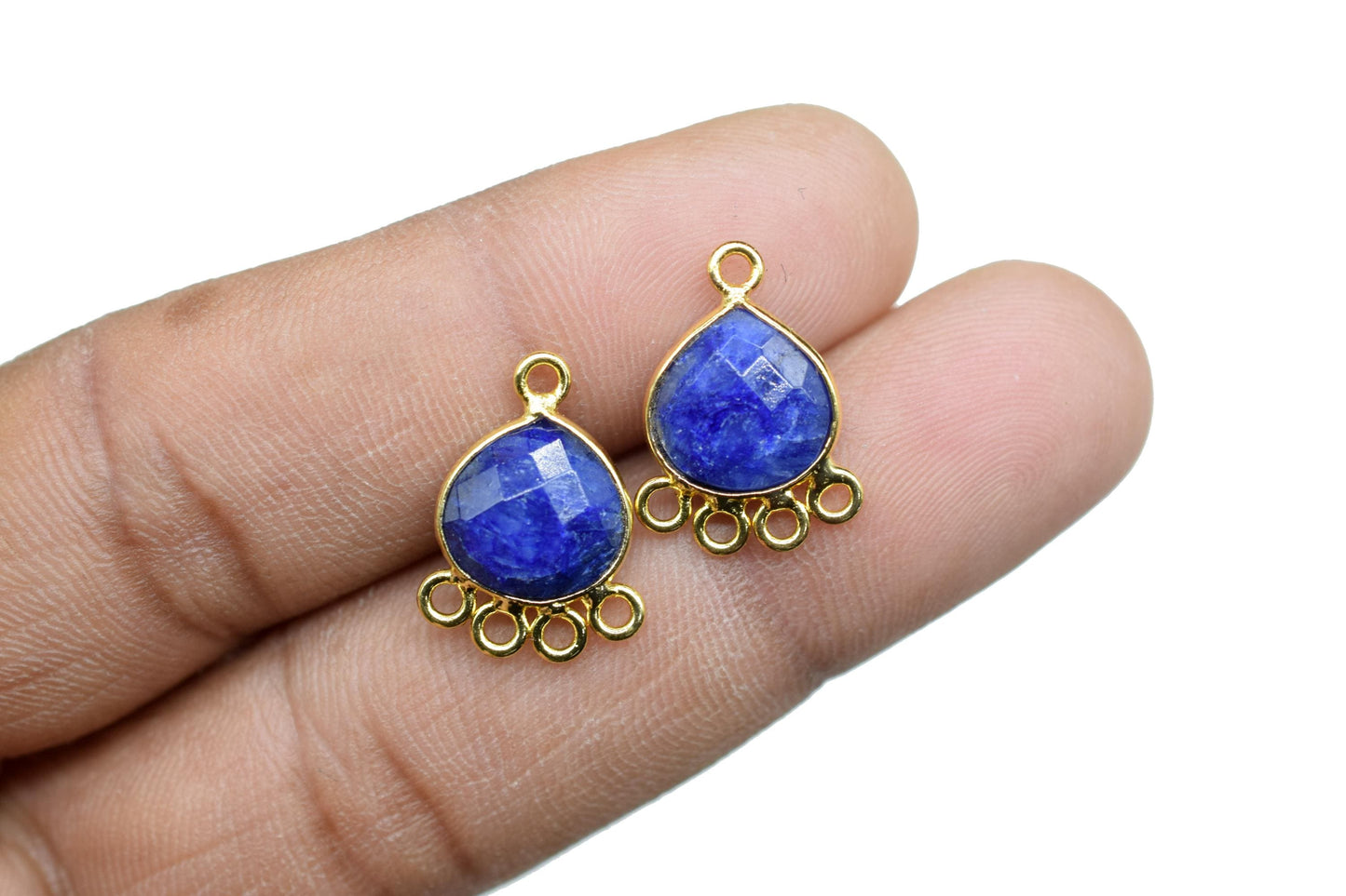 Blue Sapphire Heart Shape Pendant/Gold Plated Charms Jewelry/Handmade Connector Jewelry/Connector Charms/Station Bezel Link Supplies/ Gift
