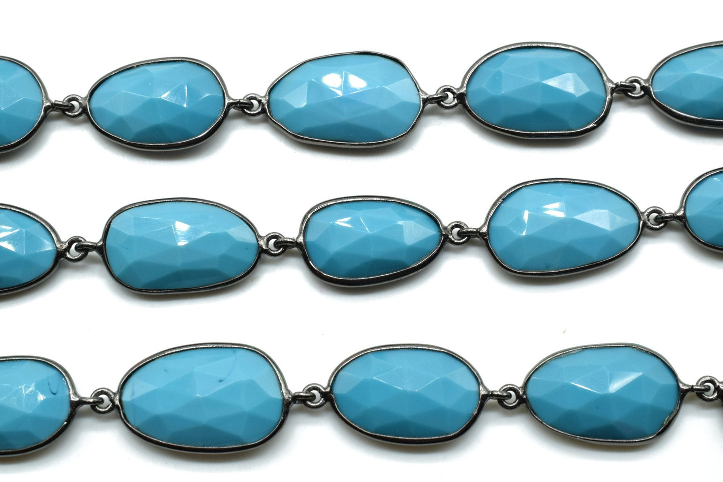 Blue Turquoise Bezel Connector Chain,Turquoise Free form Size Connector Chain,Turquoise Handmade Bezel Link Chain,Black Rhodium Bezel  Chain