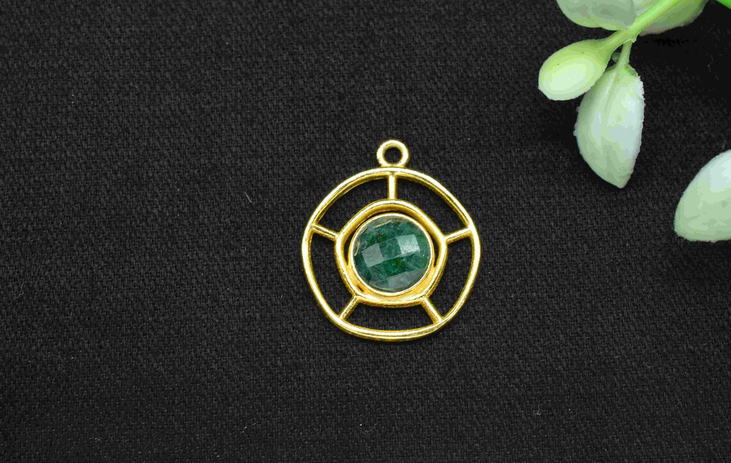 Emerald Gemstone Component , Single Bail Charm , Emerald  Connector Pendant , Gold Plated Connectors , Earring Component , B'day Gift