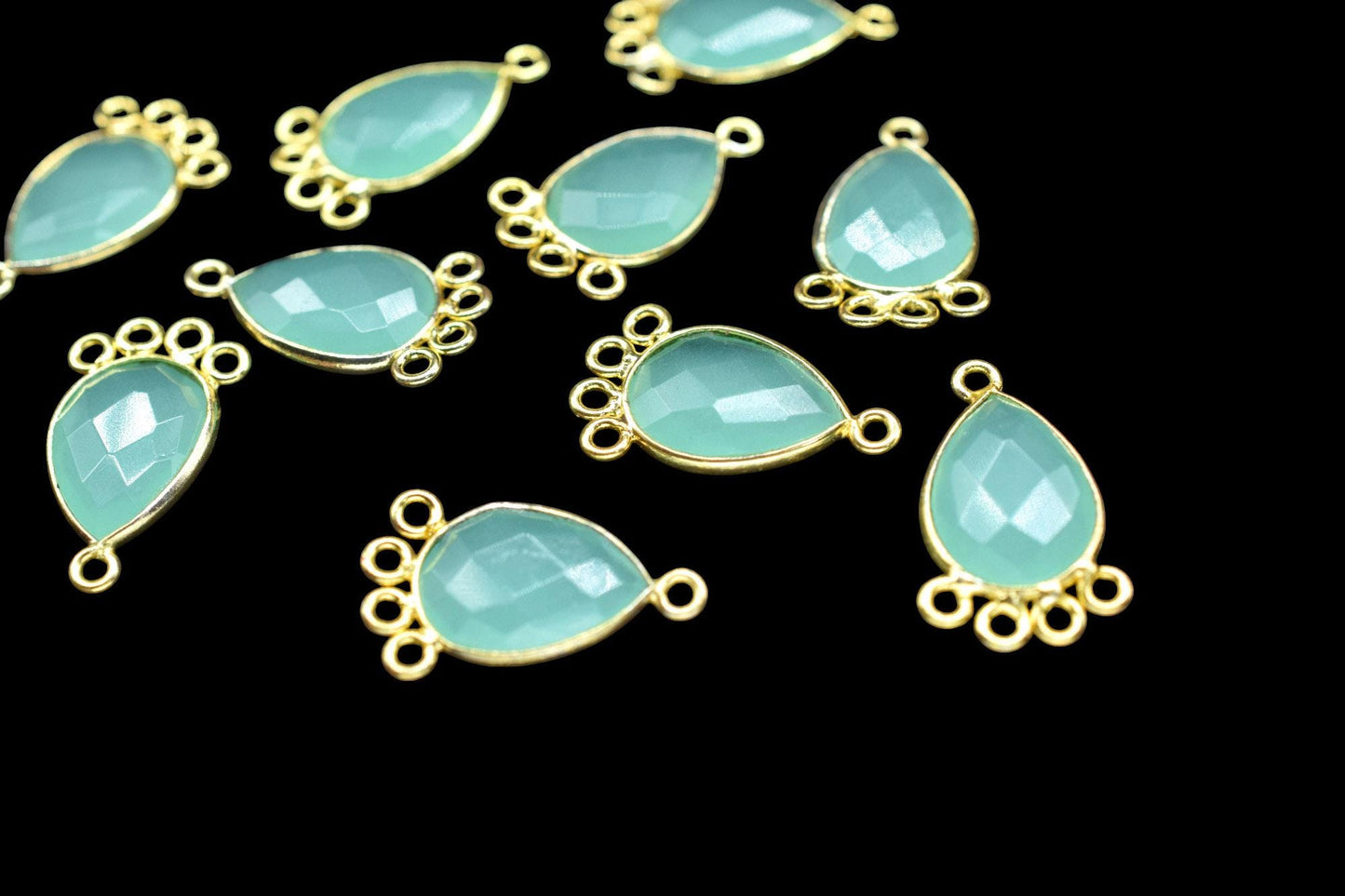 Aqua Chalcedony 10x14mm Teardrop Bezel Charm/Charms Connector/Handmade Jewellery Connectors/Gemstone Brass Component/Women Jewelry/Gift