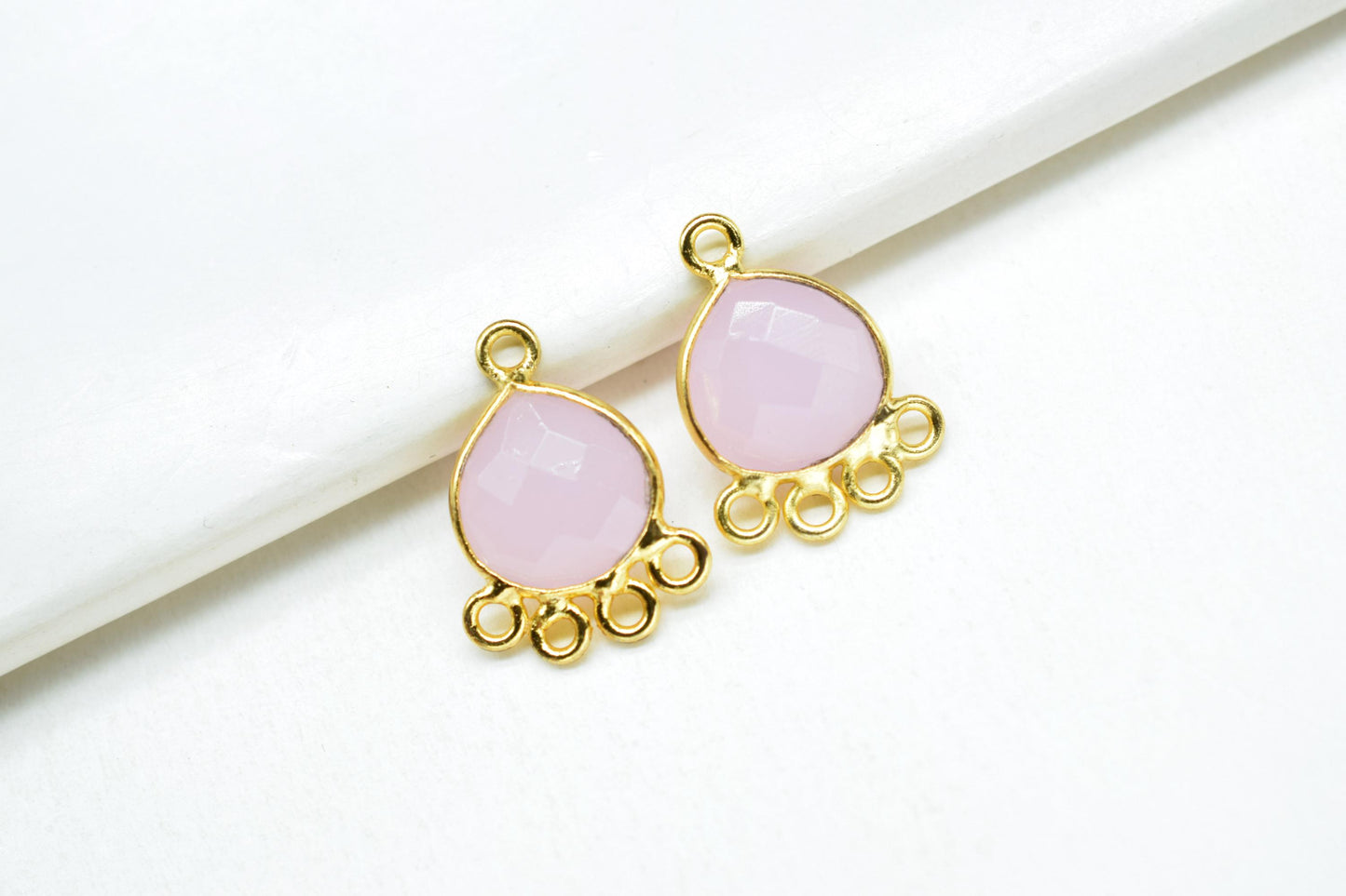 Rose Quartz Heart Shape Pendant/Gold Plated Charms Jewelry/Handmade Connector Jewelry/Connector Charms/Station Bezel Link Supplies/Gift