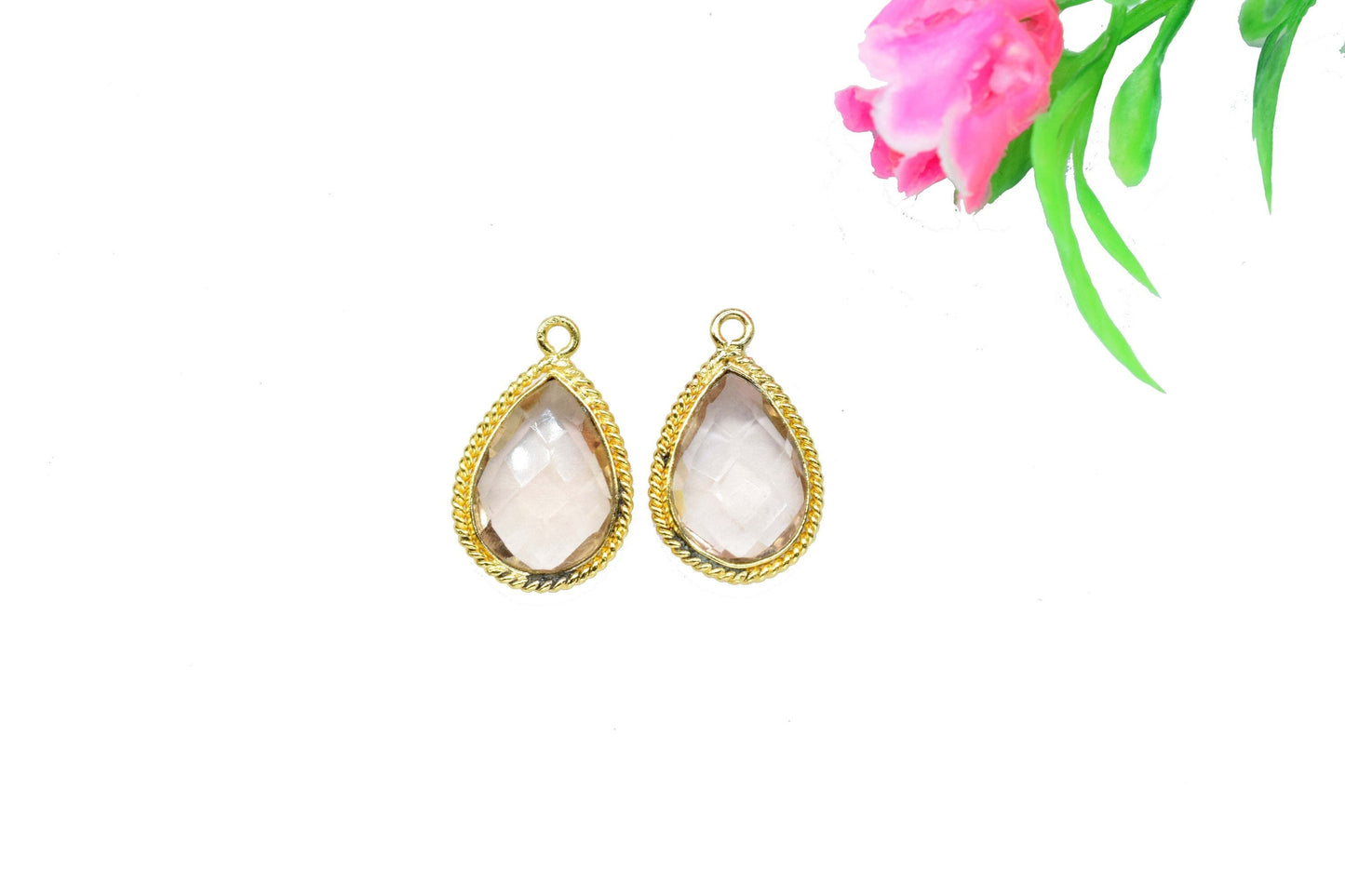 Morganite Gemstone Faceted 10x14mm Teardrop Shape Charms Pendant,Morganite Single Bail Pendant Jewelry,Morganite Gold Plated bezel Jewelry