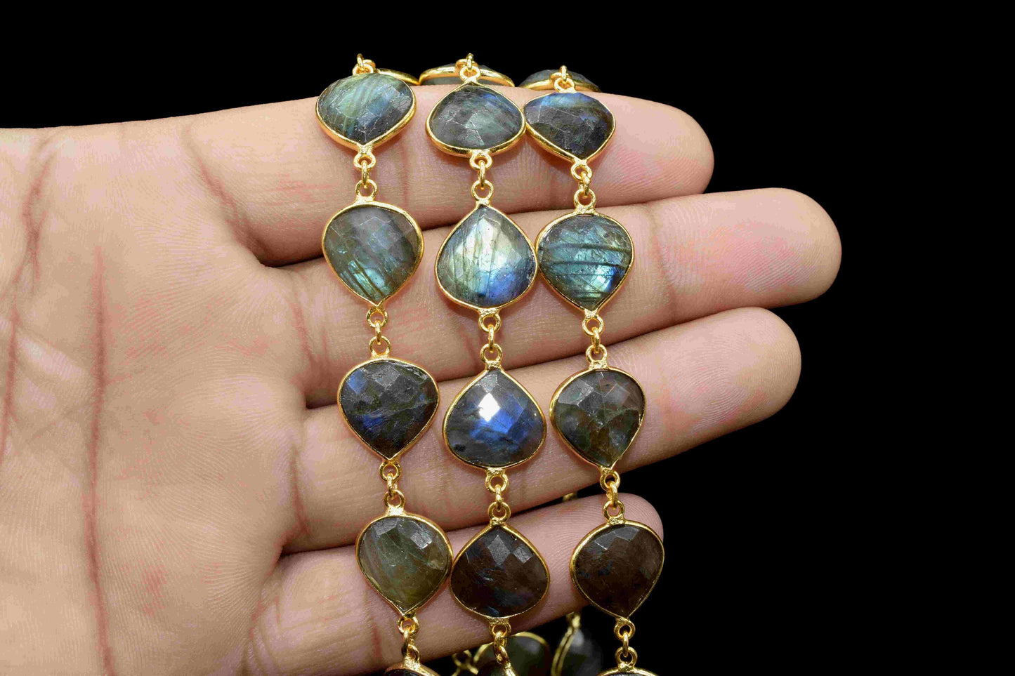 Labradorite Heart Shaped Faceted Bezel Connector Link Chain,Labradorite 12mm Heart Shape Bezel Chain,Natural Labradorite Bezel Jewelry Chain