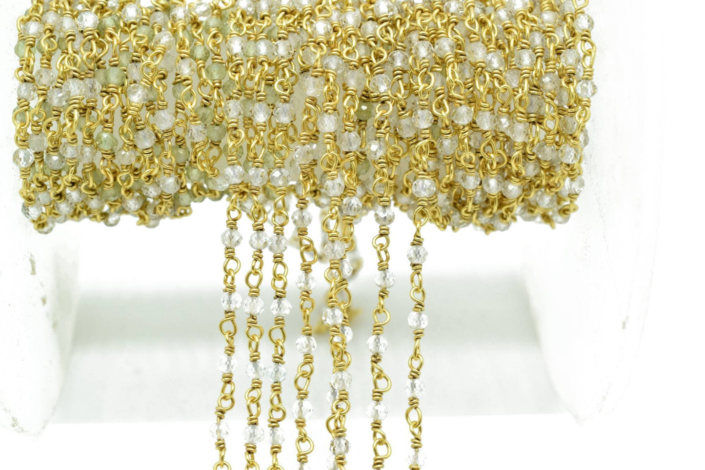 Crystal Quartz 2mm Beaded Chain,Rosary,Crystal Quartz Wire Wrap Chain,Crystal Quartz Brass chain Jewelry Making Chain,Crystal Quartz Rosary