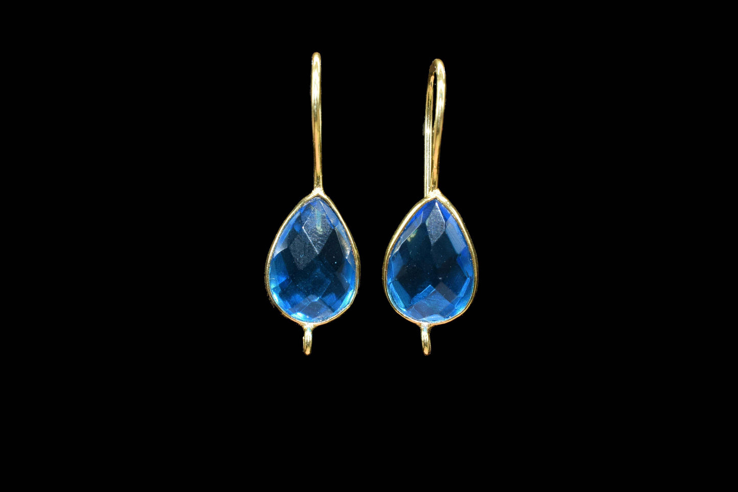 Blue Topaz 9x13mm Teardrop Connector,Blue Topaz Gemstone Component,Blue Topaz Bezels Charms,Blue Topaz Connector,Blue Topaz Earring, Gift