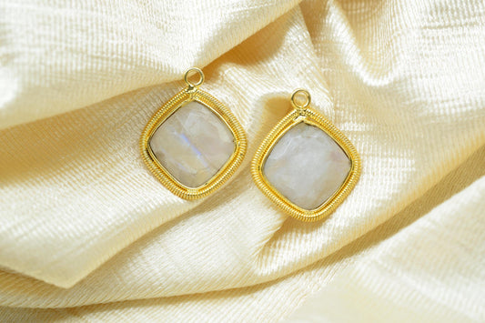 Rainbow 14mm Bezel Charms,Gemstone Cushion Bezel,Boho Pendant Charms,Single Loop Connector,Handmade Brass Charm,Component Pendant Jewelry