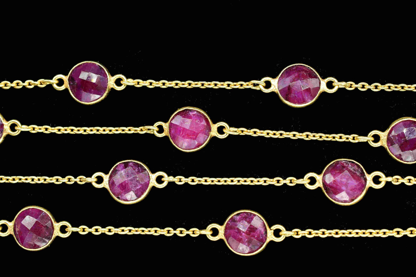 Natural Ruby Bezel Chain Connector, Gemstone Bracelet Chain, Round Shape Bezel Rosary Chain, Jewelry Connector For Necklace, Finding Jewelry