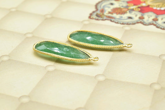Green Strawberry 10x30mm pear shape Pendant,Green Strawberry Gold Plated Single Bail bezels,Strawberry Faceted Charms Connector Jewelry