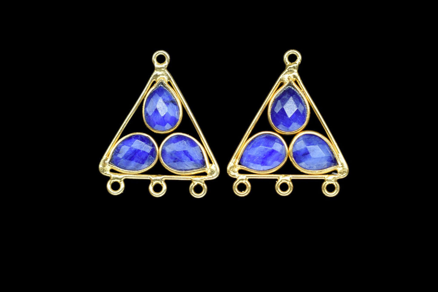 Blue Sapphire Teardrop Faceted Bezel Connector,Precious Gemstone Jewelry,Natural Gemstone Pendant,Jewelry Component,Tringle Shape Pendant,