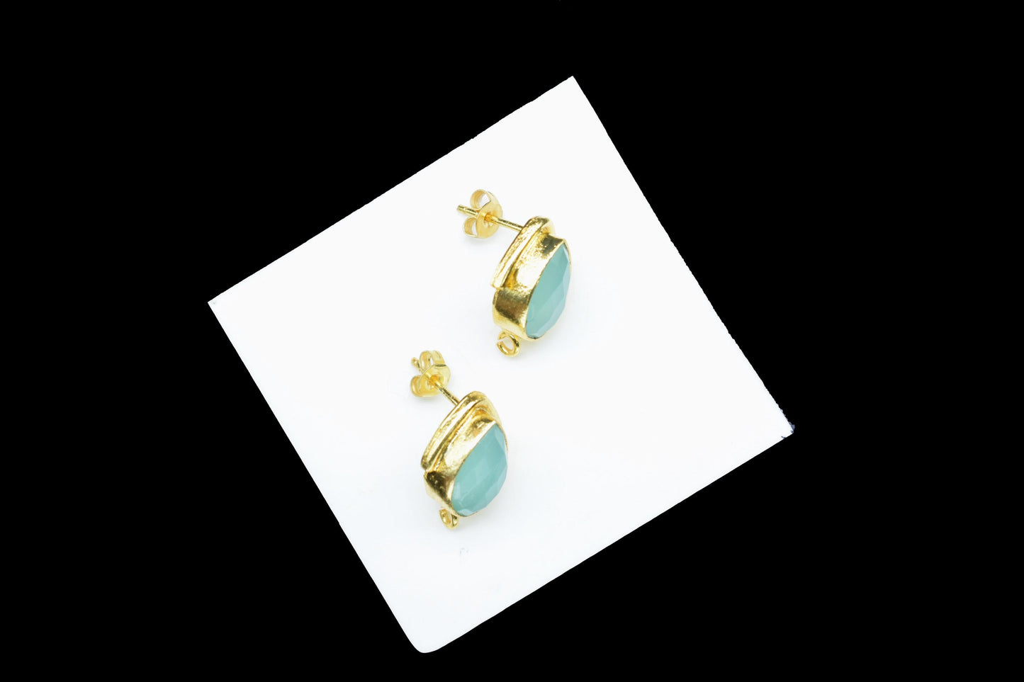 Aqua Chalcedony Studs Earring/Gold Plated Earring/Handmade Earring/Bezel Set Earring/Teardrop Earring/Women Jewelry/Connector Earring/Gift