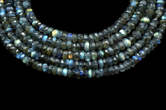 AAA Quality Flashy Natural Light Gray Labradorite Faceted Rondelle 7.5mmx8mm Bead Rainbow Flash Faceted Rondelle Beads 6" Labradorite Strand