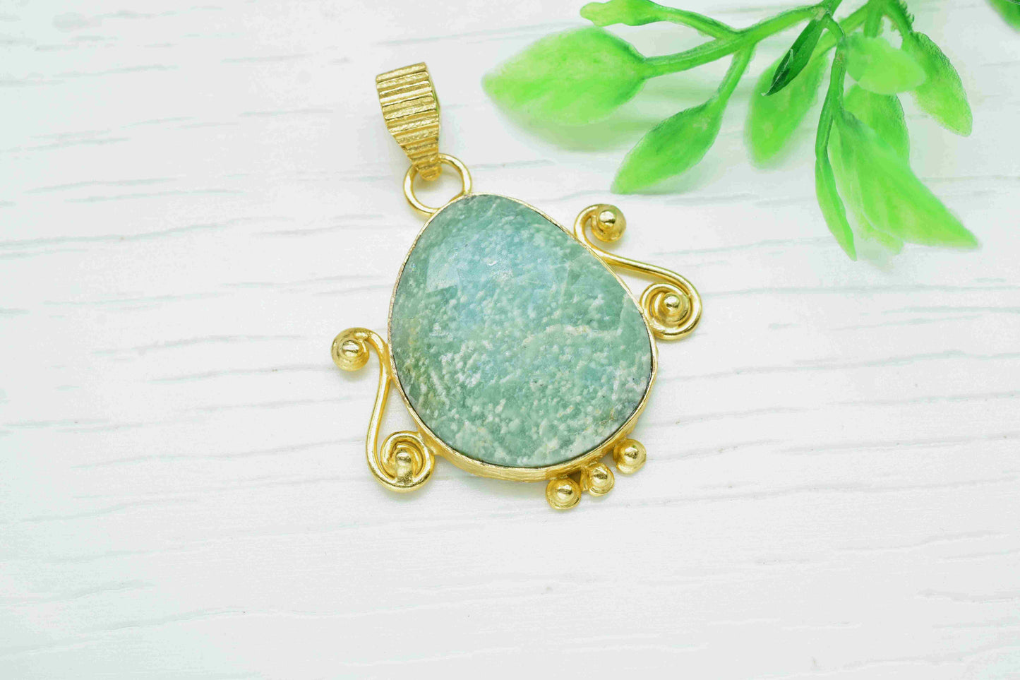Amazonite Gemstone Pendant, 20x25mm Irregular Shape Gemstone Pendant, Gold Plated Gemstone Jewellery, Amazonite Pendant,Healing Pendant,Gift