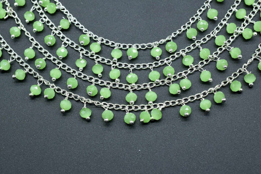 Prehnite Gemstone Rosary Chain,Prehnite Cluster Rosary,Wire Wrapped Rosary Chain,Gemsatone Bulk Rosary Roll,Prehnite Faceted Beads Rosary