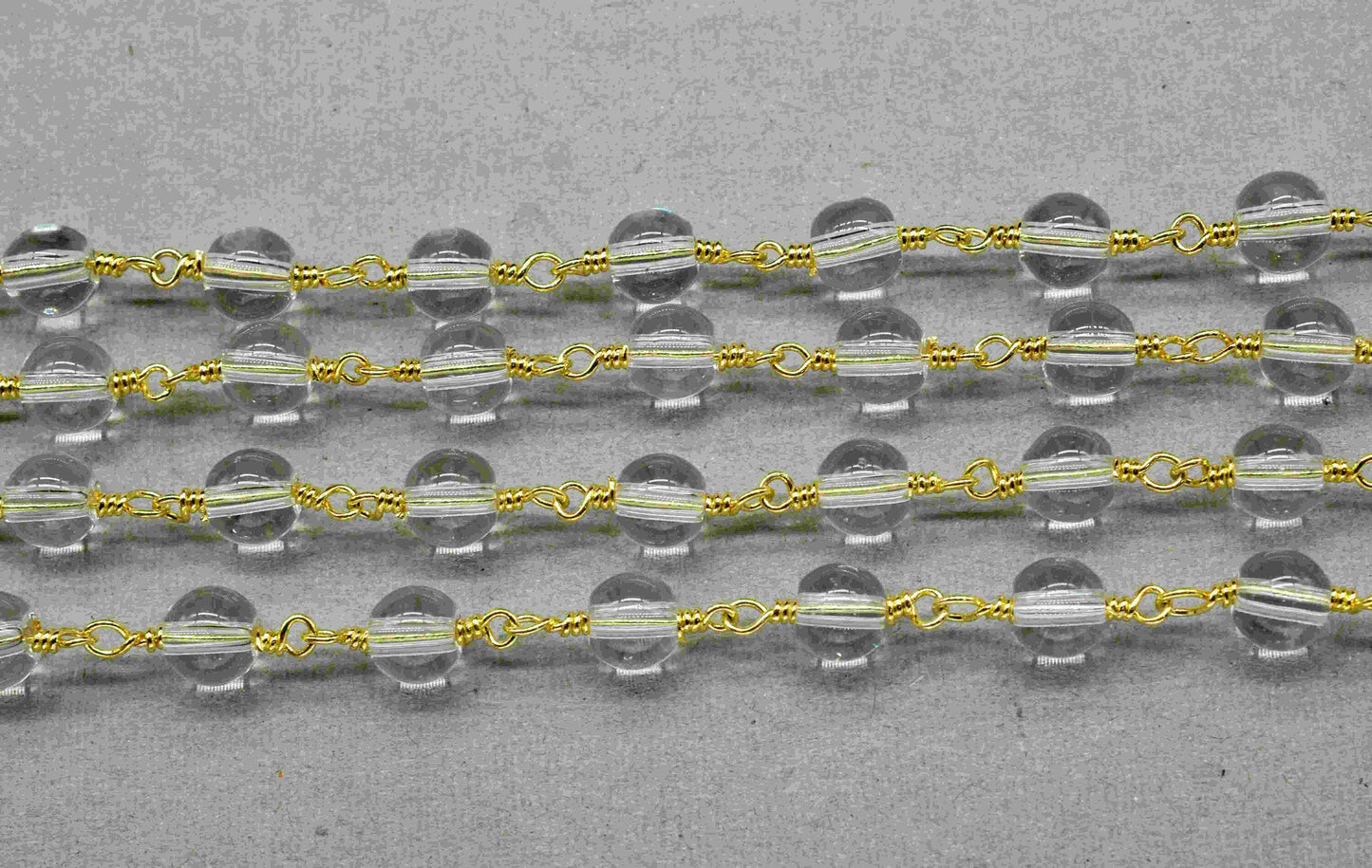 Crystal Quartz Smooth 6mm Round Beaded Chain,Crystal Brass Wire Wrapped Necklace Chain,Easy Open gold Chain,quartz gold Plating Beads Rosary