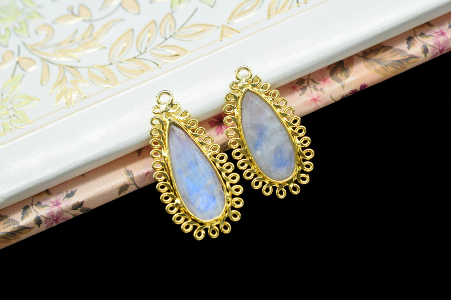 Moonstone 8x20 Teardrop Bezel Charms,Wholesale Jewelry,Single Bail Pendant,Gemstone Brass Component,Handmade Jewellery Connectors,Gift
