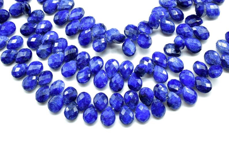 Blue Sapphire 6x8mm Pear Shape Briolette Faceted Beads,Blue Sapphire Teardrop Beads,Blue Sapphire Pear Shape Strand,Blue Sapphire Briolettes