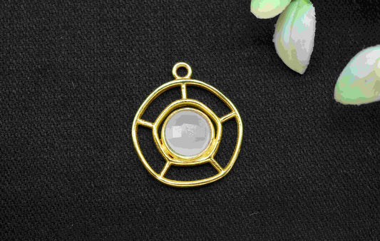 Rose Quartz Gemstone Component, Single Bail Charm , Rose Quartz  Connector Pendant , Gold Plated Connectors , Earring Component , B'day Gift