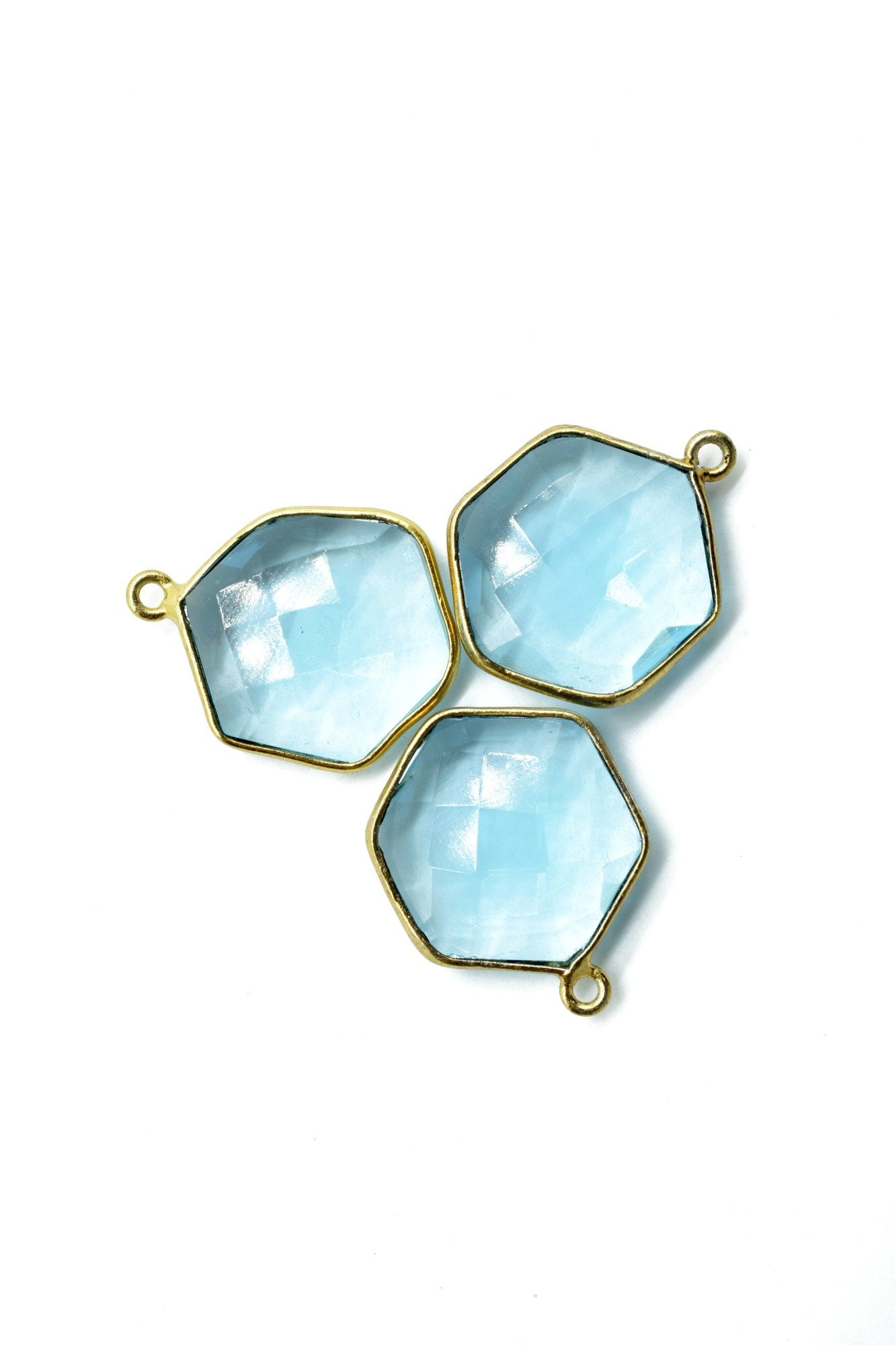 Sky Topaz 16mm Hexagon Shape Pendant,Gold Plated Single Bail Gemstone Connector,Faceted Hexagon Shape Gemstone Bezel,Topaz Hexagon Charms