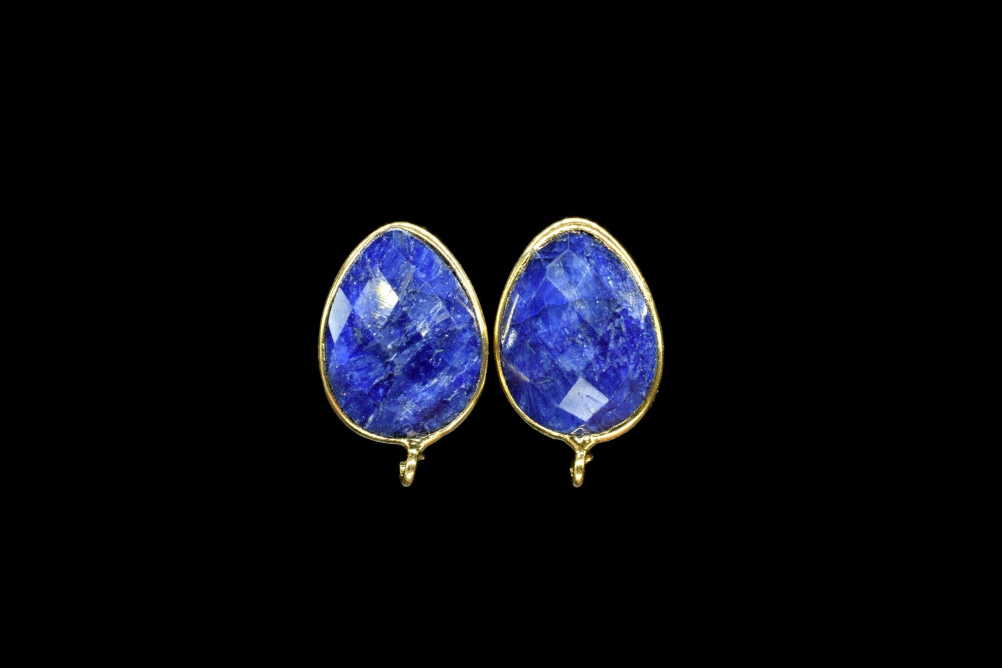 Blue Sapphire 12x16mm Teardrop Earring Connector,Jewelry Making,Sapphire Connector post stud,Gold Plated Earring Connector,Teardrop Studs