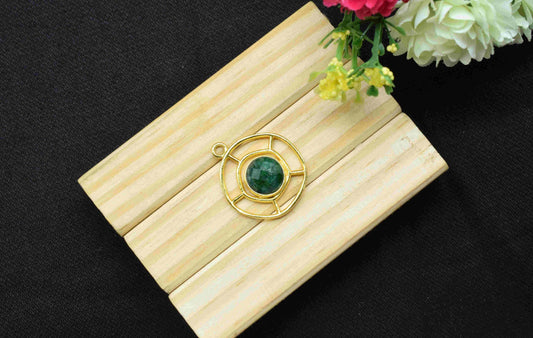 Emerald Gemstone Component , Single Bail Charm , Emerald  Connector Pendant , Gold Plated Connectors , Earring Component , B'day Gift