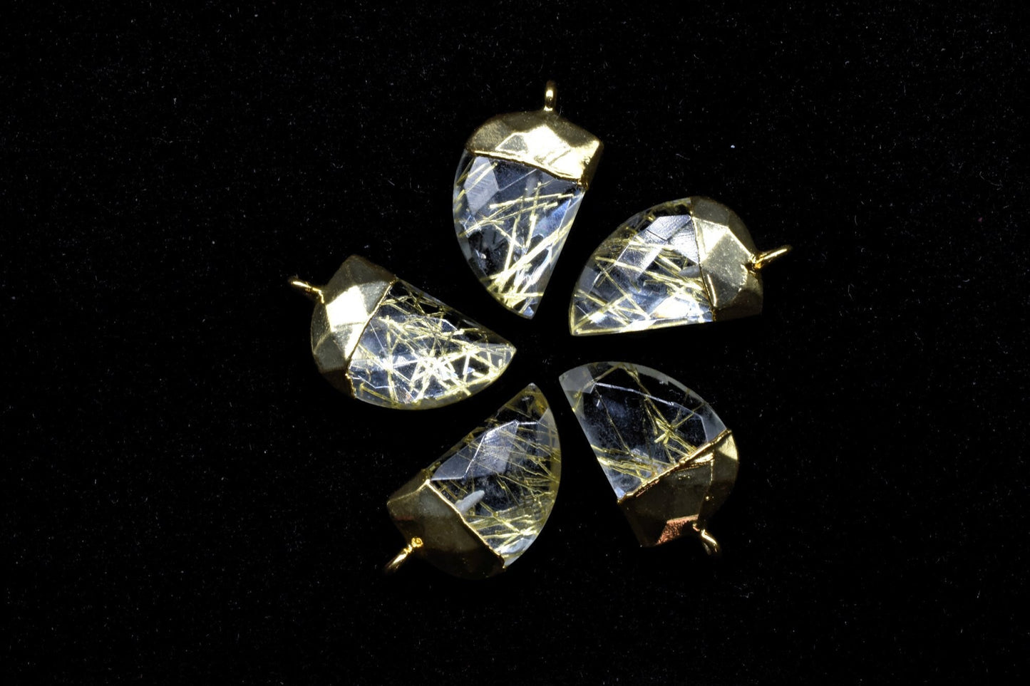 Golden rutile 10x15mm Horn shape Single loop connectors,Gold bezel,rutile Connector Bezel Set,Jewelry Making Supplies,rutile gold Connectors