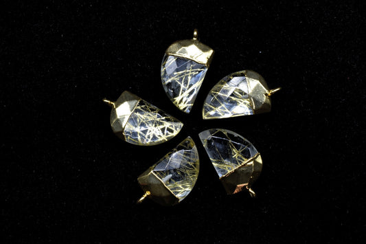 Golden rutile 10x15mm Horn shape Single loop connectors,Gold bezel,rutile Connector Bezel Set,Jewelry Making Supplies,rutile gold Connectors