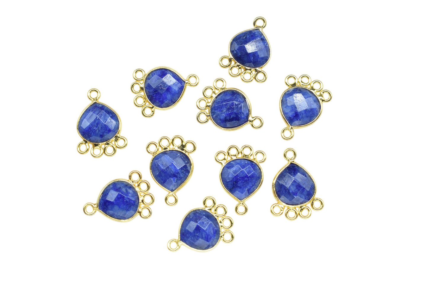 Blue Sapphire Heart Shape Pendant/Gold Plated Charms Jewelry/Handmade Connector Jewelry/Connector Charms/Station Bezel Link Supplies/ Gift