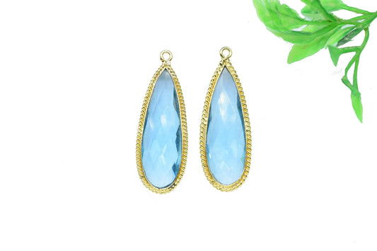 Sky Topaz Faceted Gemstone 10x30mm Pear Shape Bezels,Gemstone Faceted Light Bezels Jewelry,Sky Topaz charms,Sky Topaz Gold Plating Pendant