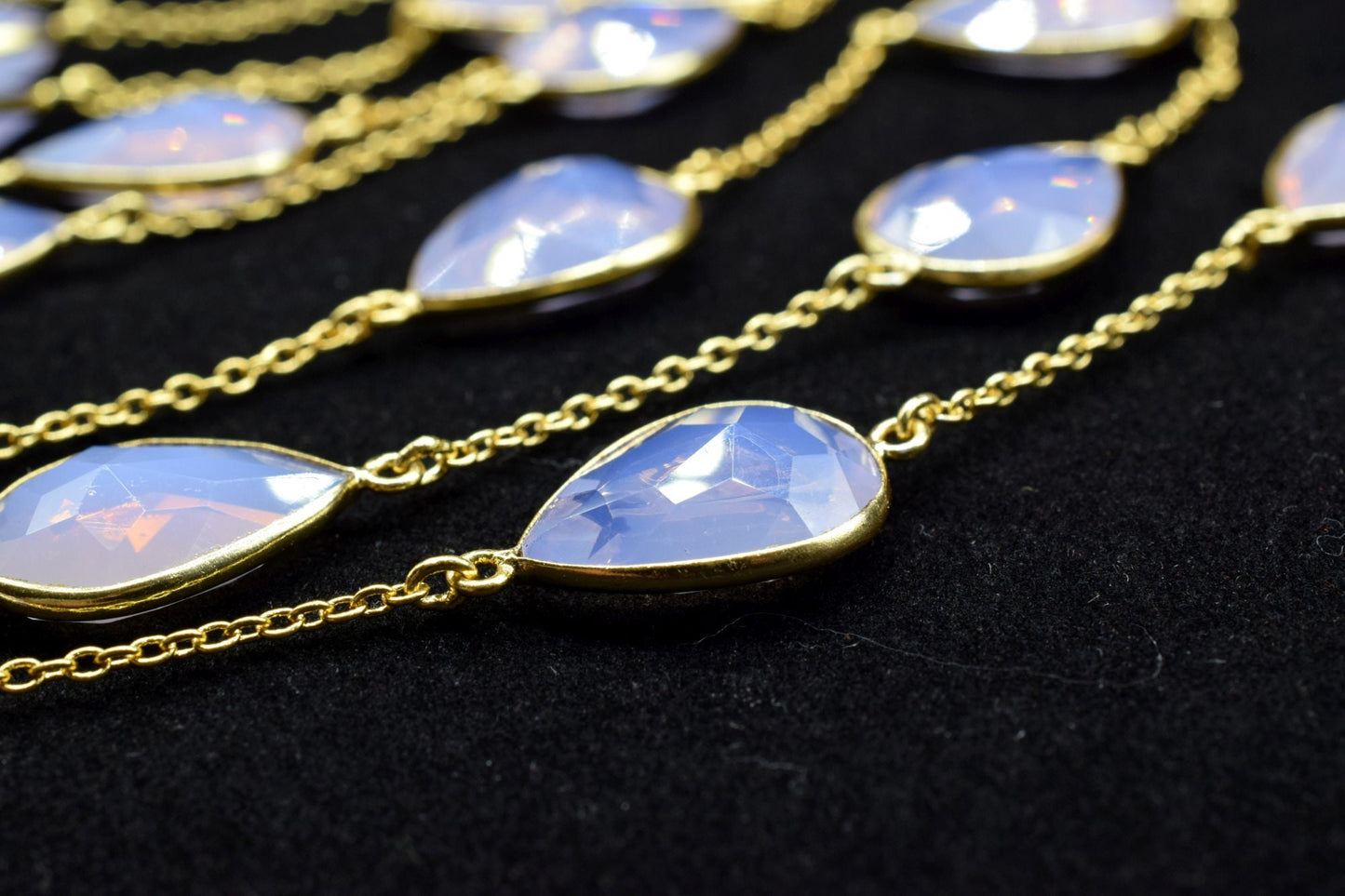 Pink Opalite Gold Plated Bezel Chain Gemstone Connector, Oval Necklace Chain,Bezel Connector Chain,Selling Per Foot,Jewelry making chains