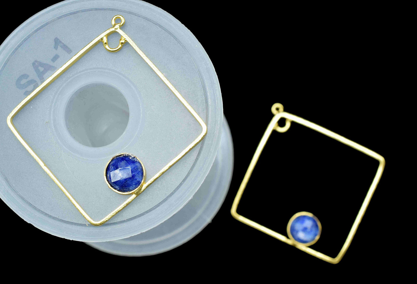 Blue Sapphire Gemstone Component,Gold Plating 32mm Square Shape Earring,Finding Necklace Jewelry,Gemstone Component,Pendant Jewelry,Gift Her