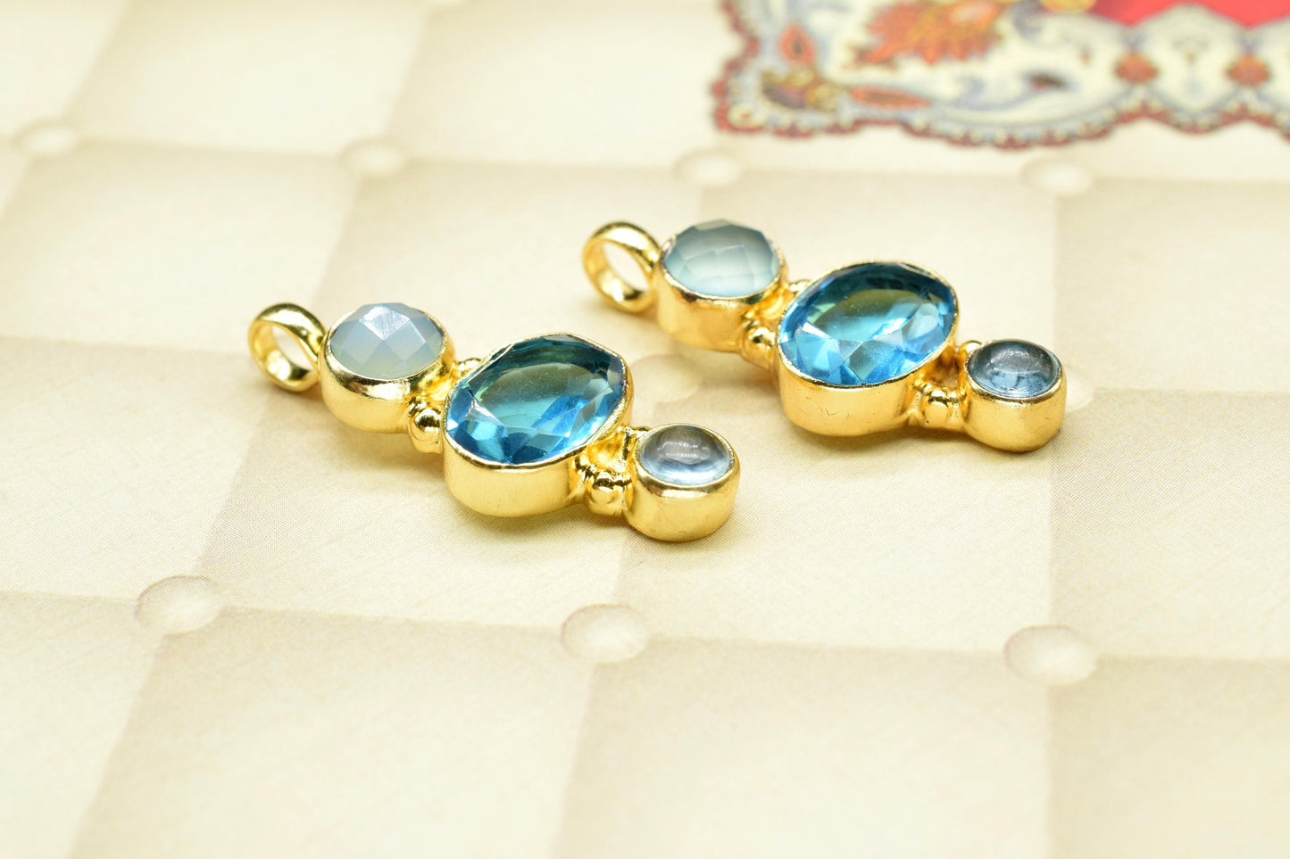 Multi Stone Pendant Charm,Brass Pendant,Handmade Craft,Mixed Shape Pendant Jewelry,Gemstone Sky Topaz Pendant,Statement Pendant,Loop Pendant