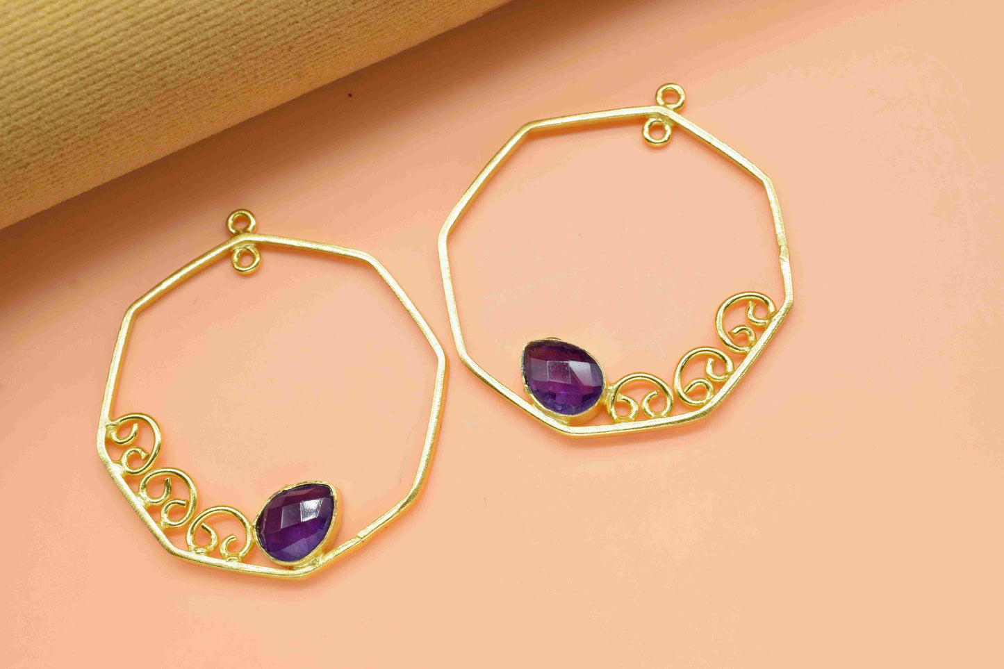 Amethyst Gemstone 6x8mm Teardrop Shape Pendant,Finding 32mm Hexagon Shape Jewelry,Amethyst Pendant Jewelry,Amethyst Faceted Component, Gift