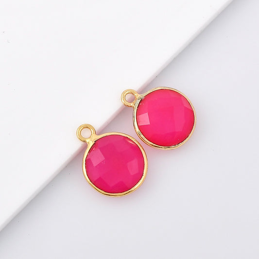 Pink chalcedony 10mm Round Bezel single connector,Chalcedony Gold Plated bezel,chalcedony Bezel,Gold Vermeil Bezel,jewelry Gold-Filled bezel